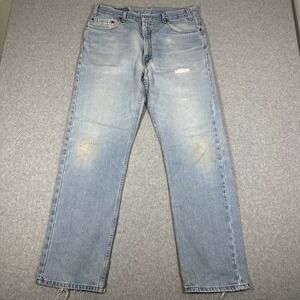 Vintage Y2K Levis 505 Men's Straight Fit Light Wash Jeans 36x32 Fade Thrashed